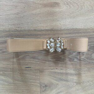 The Limited Tan Rhinestone Embellished Belt w Front Hook Closure Size Large